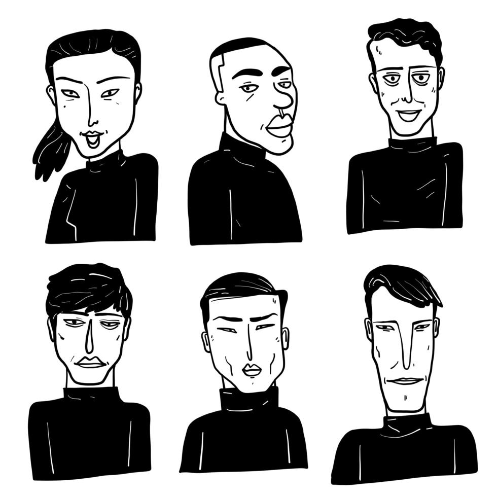 rostos diferentes de humanos em preto e branco vetor