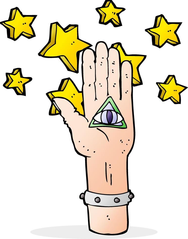 símbolo de mão de olho místico dos desenhos animados vetor