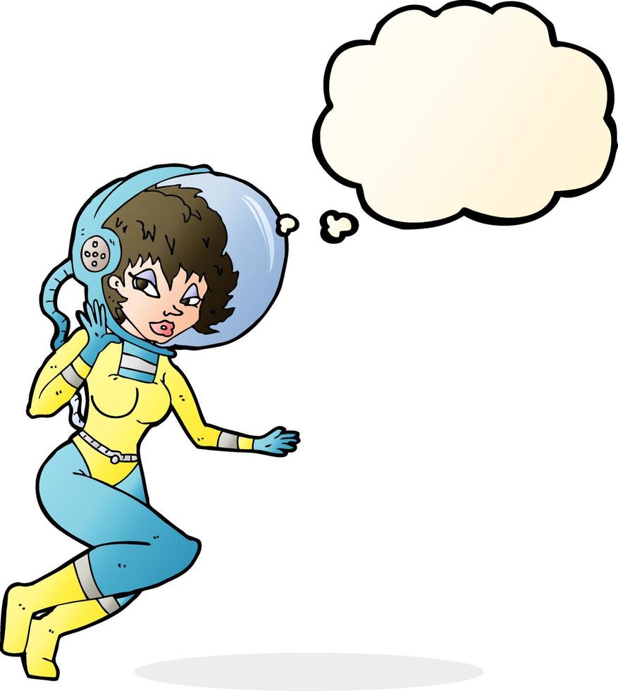 mulher do espaço dos desenhos animados com balão de pensamento vetor