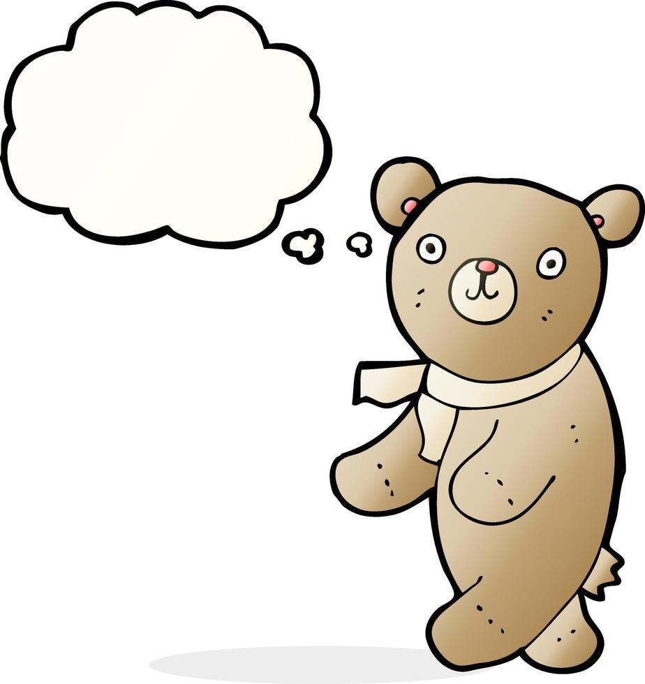 urso de pelúcia bonito dos desenhos animados com balão de pensamento vetor