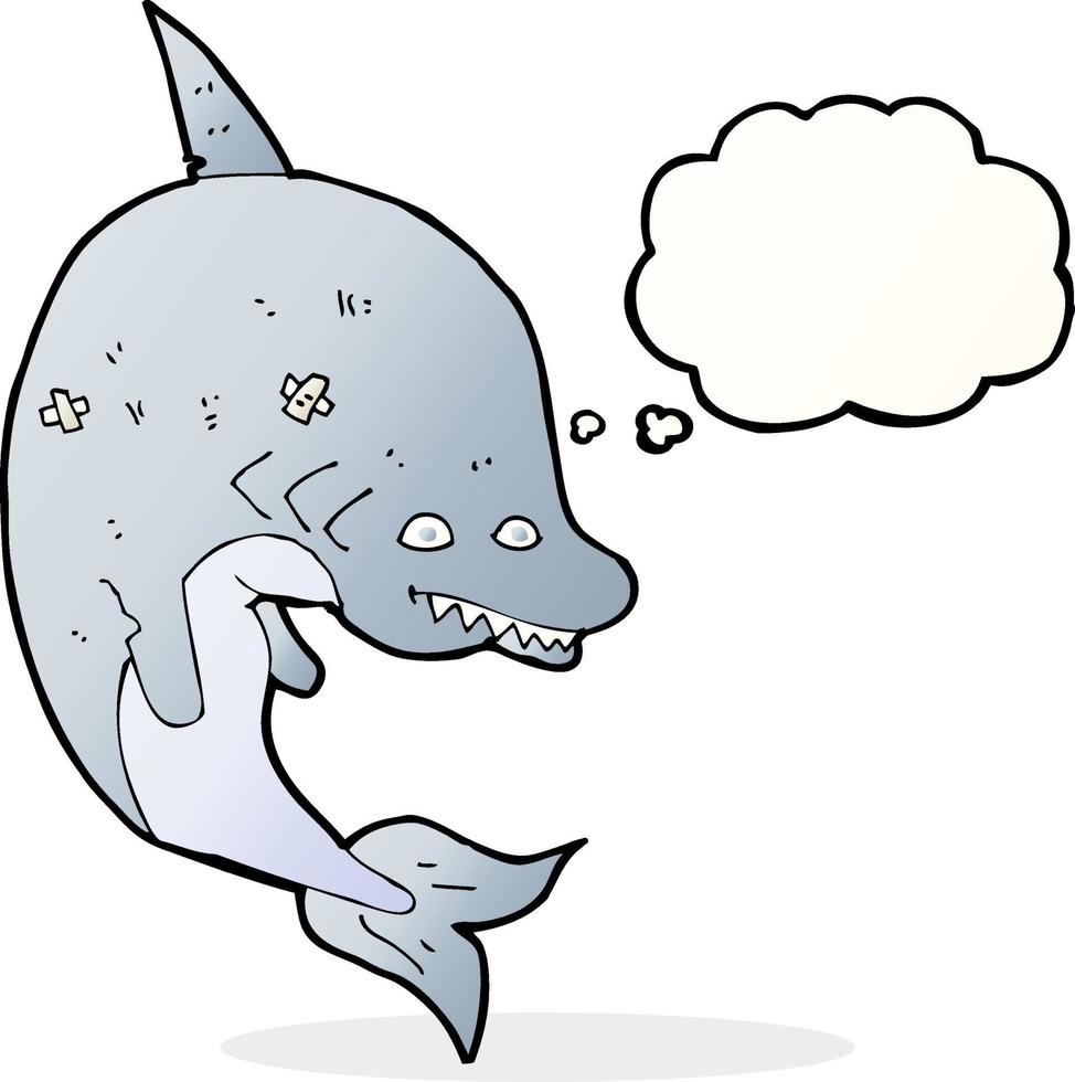 tubarão de desenho animado com balão de pensamento vetor