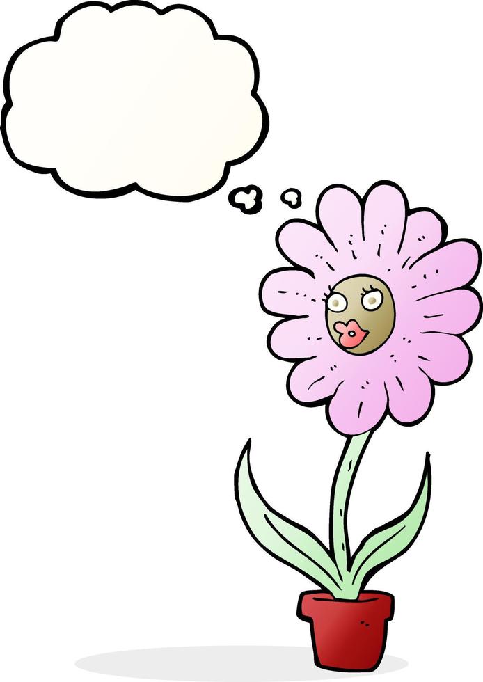 flor de desenho animado com balão de pensamento vetor
