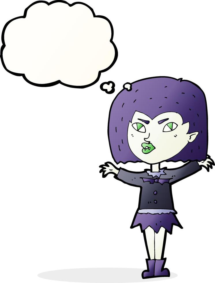 garota vampira dos desenhos animados com balão de pensamento vetor