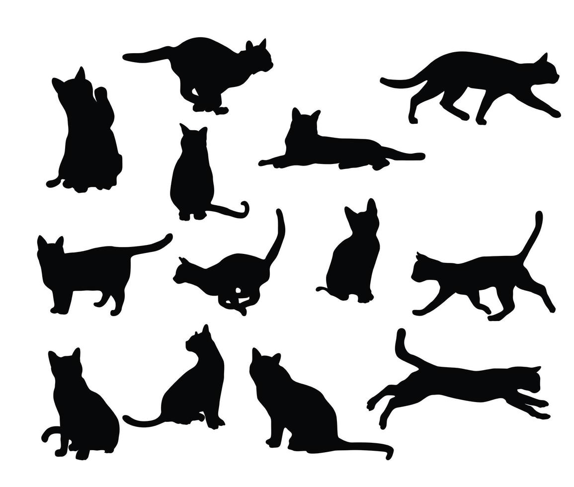 conjunto de silhueta de gato preto vetor
