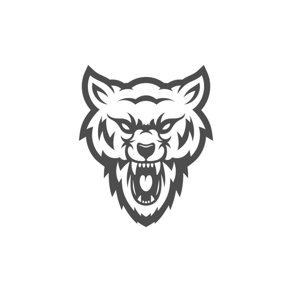 design de logotipo de ilustração de cabeça de lobo. arte vetorial de mascote de lobo. imagem simétrica frontal de lobo parecendo perigoso. vetor