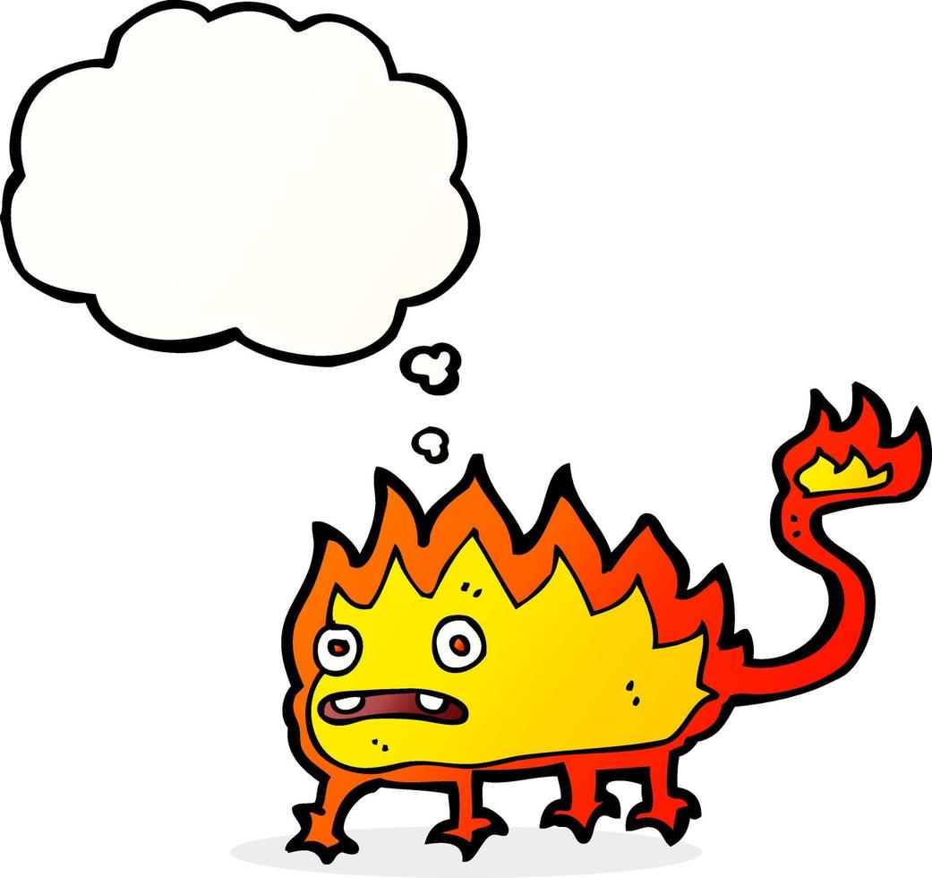 desenho animado pequeno demônio de fogo com balão de pensamento 12344561  Vetor no Vecteezy