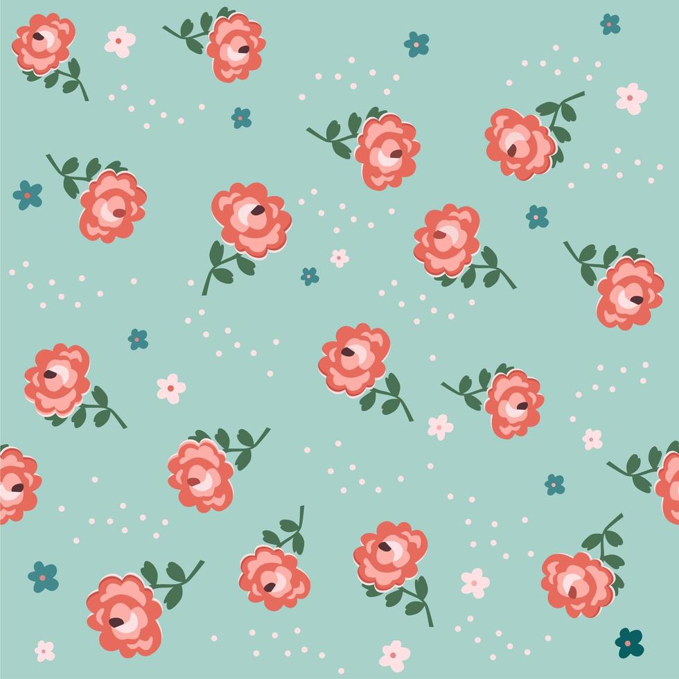 floral vintage sem costura padrão com rosas sobre fundo azul. vetor