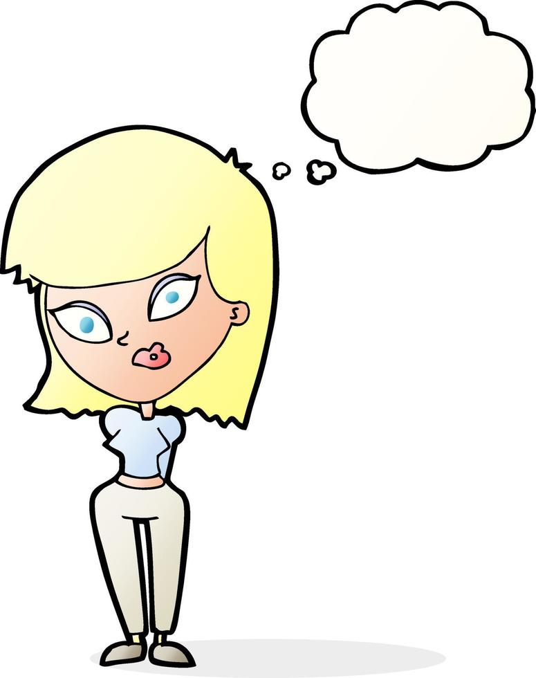 mulher confusa dos desenhos animados com balão de pensamento vetor