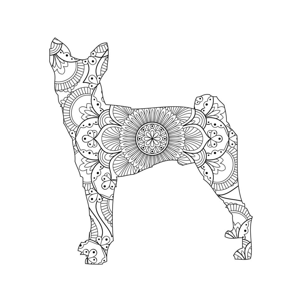 desenho de arte de linha de ilustração vetorial de coloração mandala de cachorro bonito para crianças e adultos. vetor