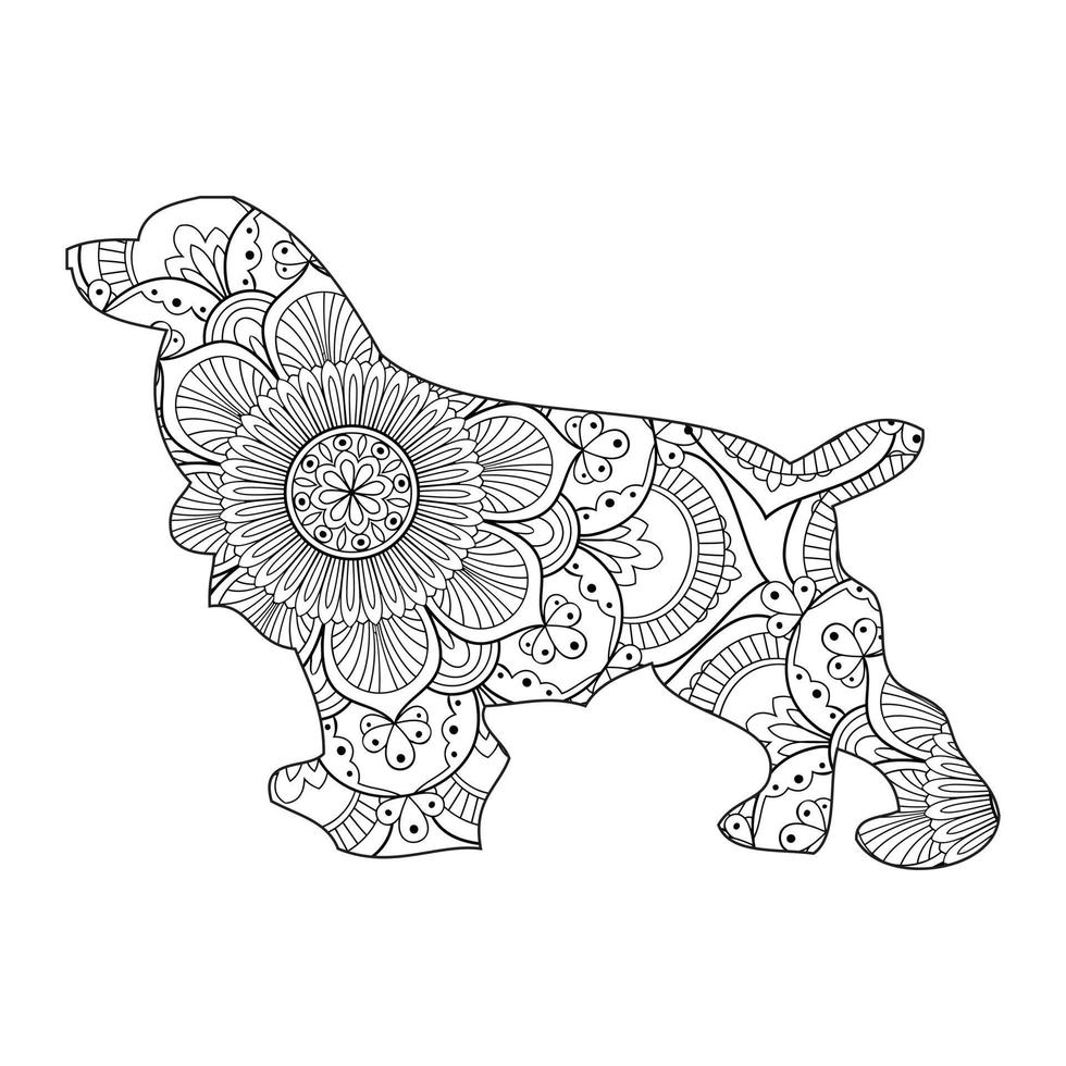 desenho de arte de linha de ilustração vetorial de coloração mandala de cachorro bonito para crianças e adultos. vetor