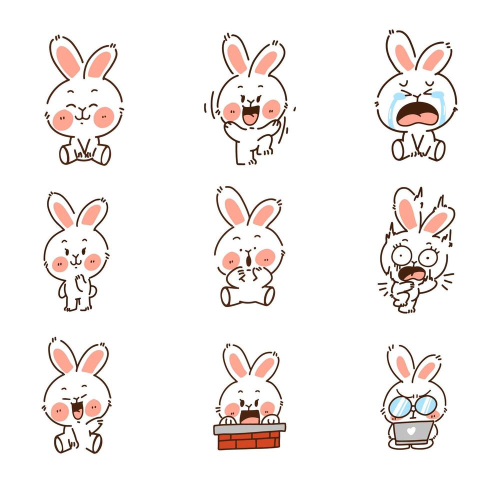 conjunto de caracteres de doodle coelho vetor