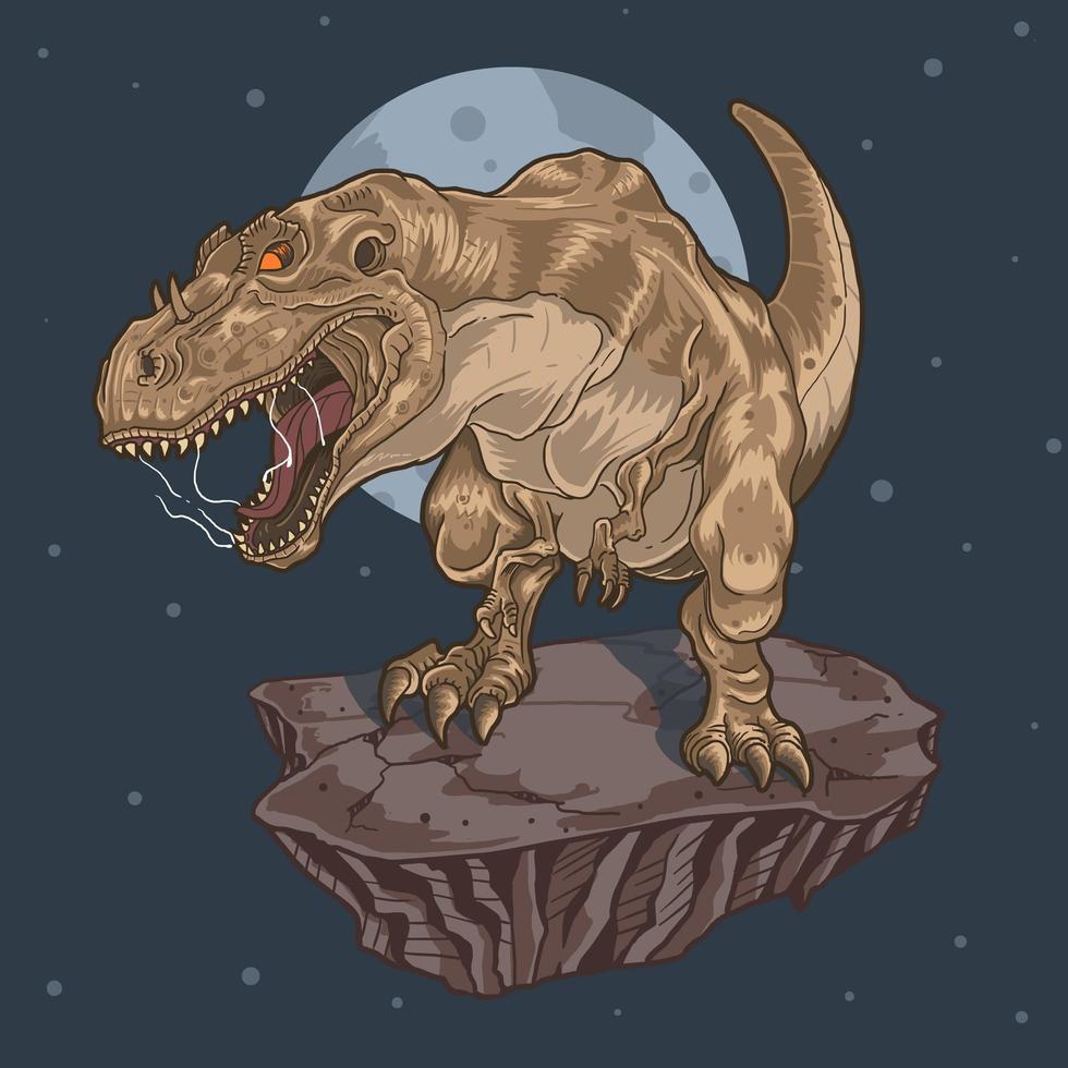Tiranossauro rex dinossauro na rocha no espaço vetor