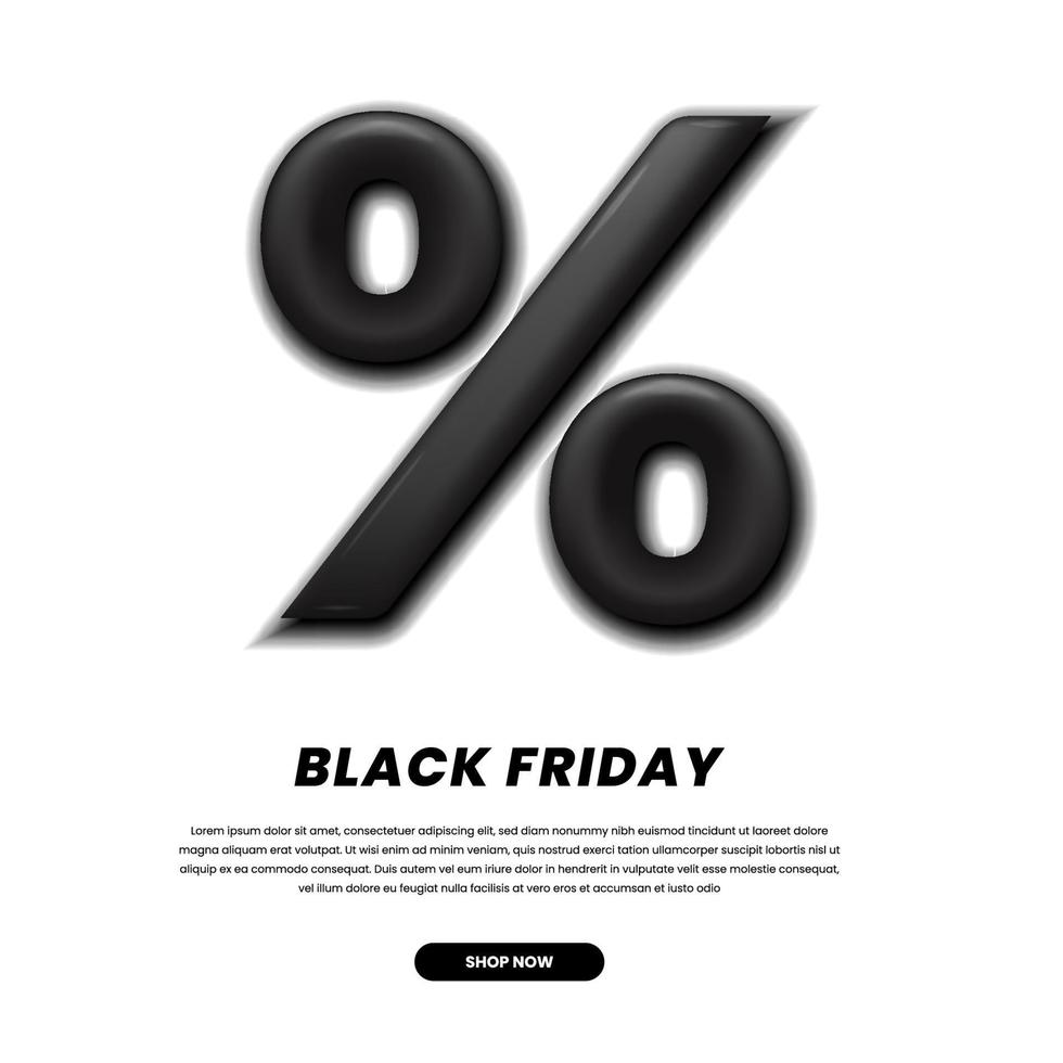 3d símbolo por cento para venda oferece promoção de desconto no dia de compras de sexta-feira negra super mega bis venda com fundo branco vetor
