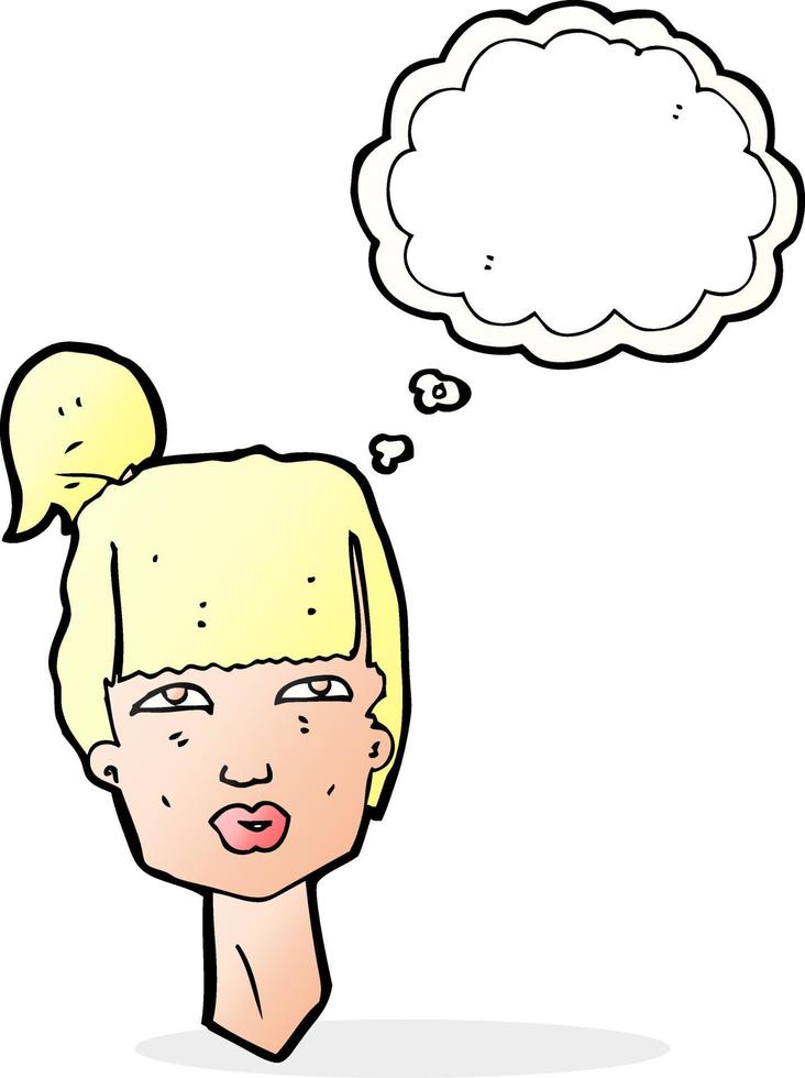 cabeça feminina de desenho animado com balão de pensamento vetor