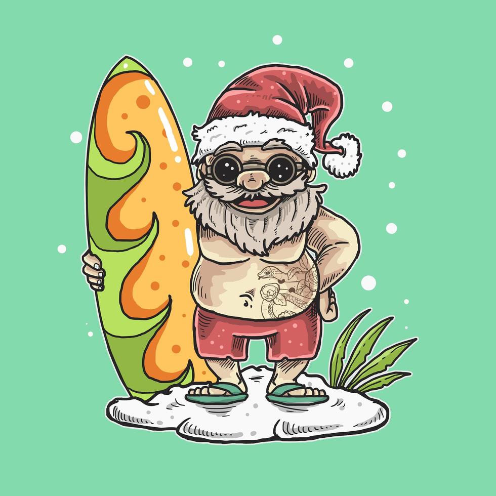 Papai Noel com prancha de surf vetor