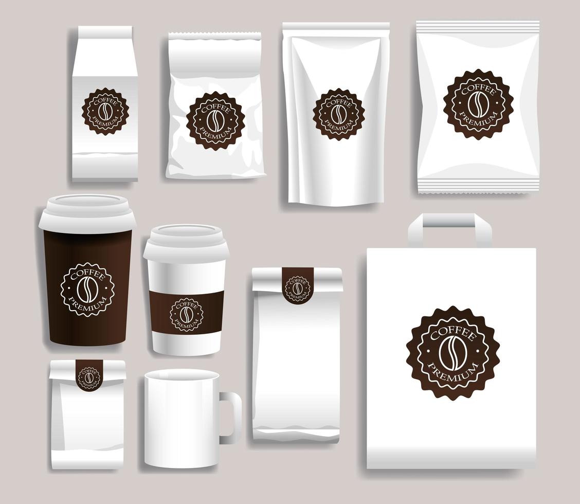 conjunto de produtos de embalagem de café branco vetor