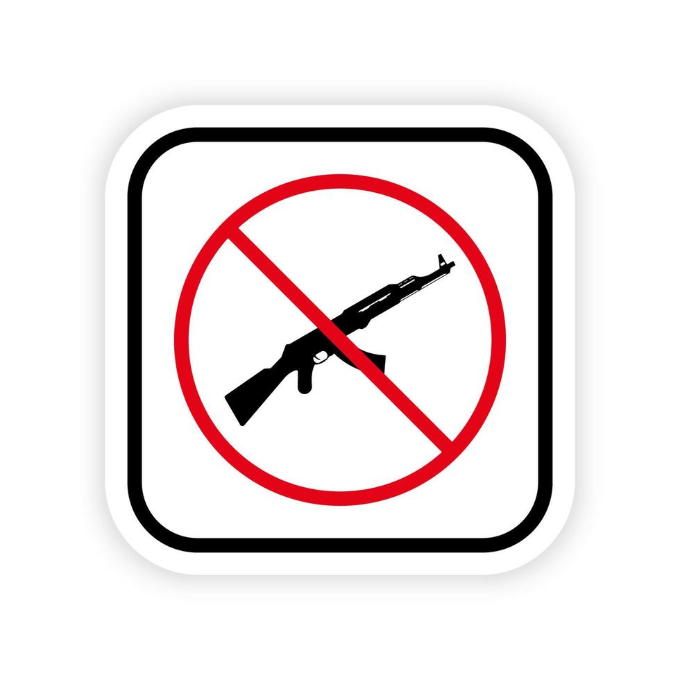 símbolo de parada vermelha ak47 silhueta. nenhum ícone de metralhadora russa. símbolo de aviso de arma. sinal de proibição de fuzil de assalto kalashnikov. ak 47 sinal de proibição. ilustração vetorial isolado. vetor