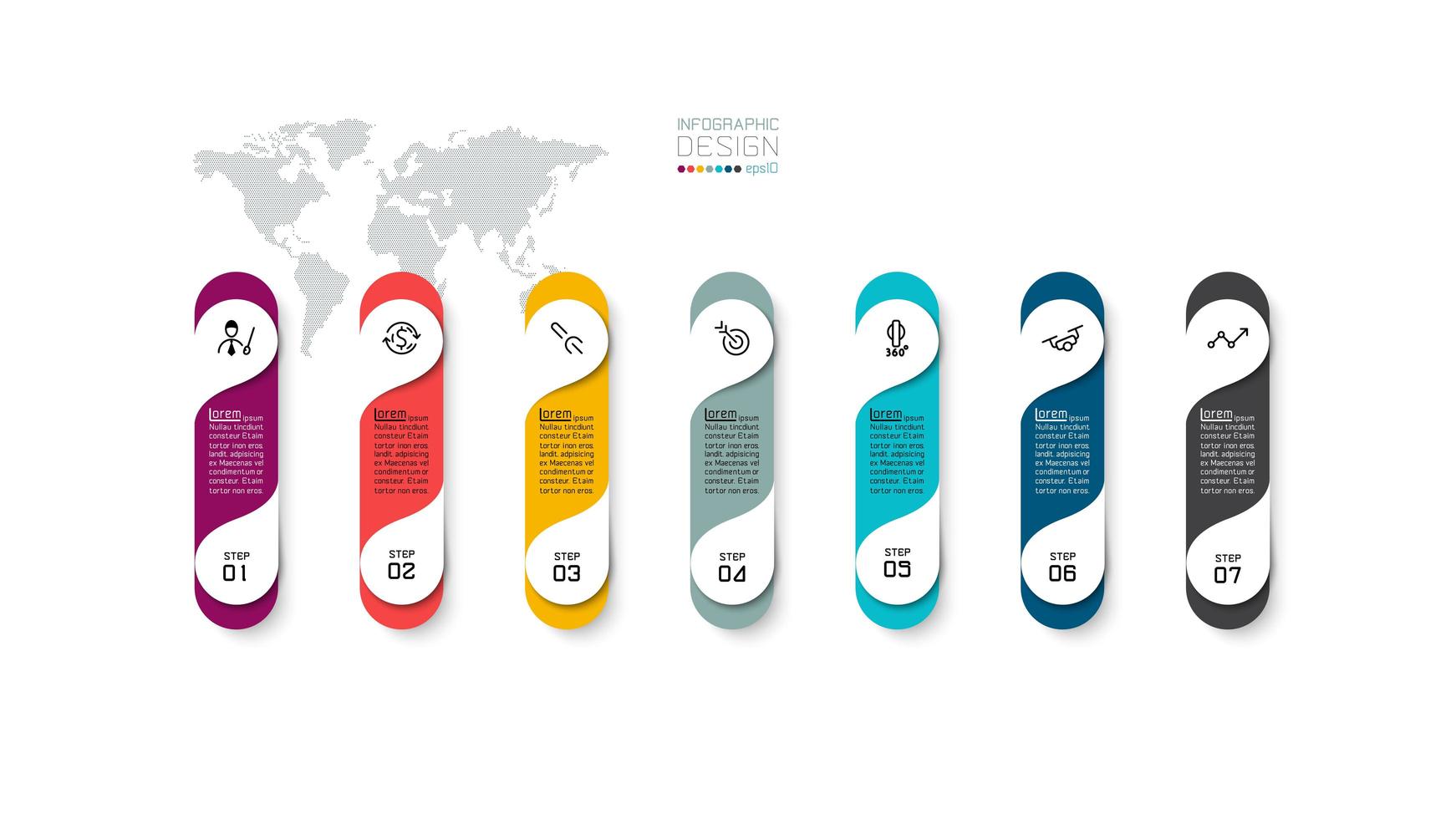 projeto colorido de infográfico de negócios de 7 etapas vetor