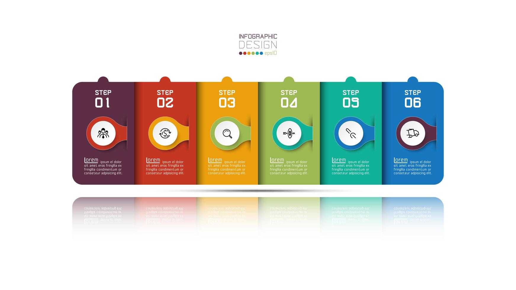 design de infográfico de negócios retangular moderno com seis etapas vetor