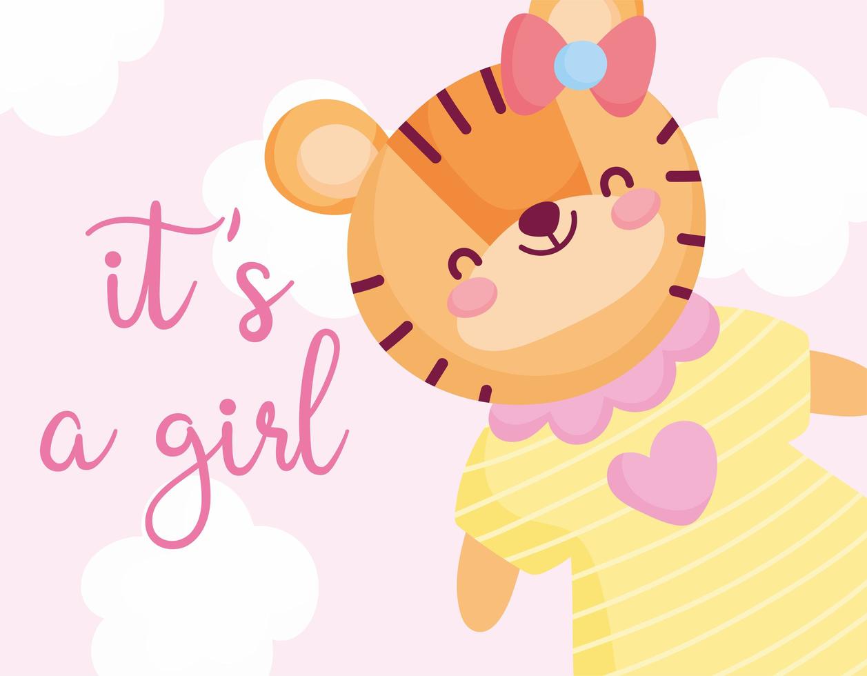 cartão bonito da festa do bebé da menina do tigre vetor