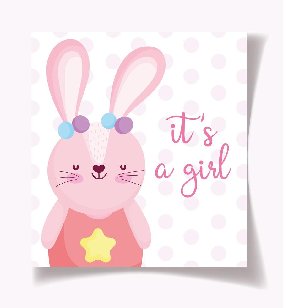 modelo de cartão de festa de revelação bebê menina coelho vetor