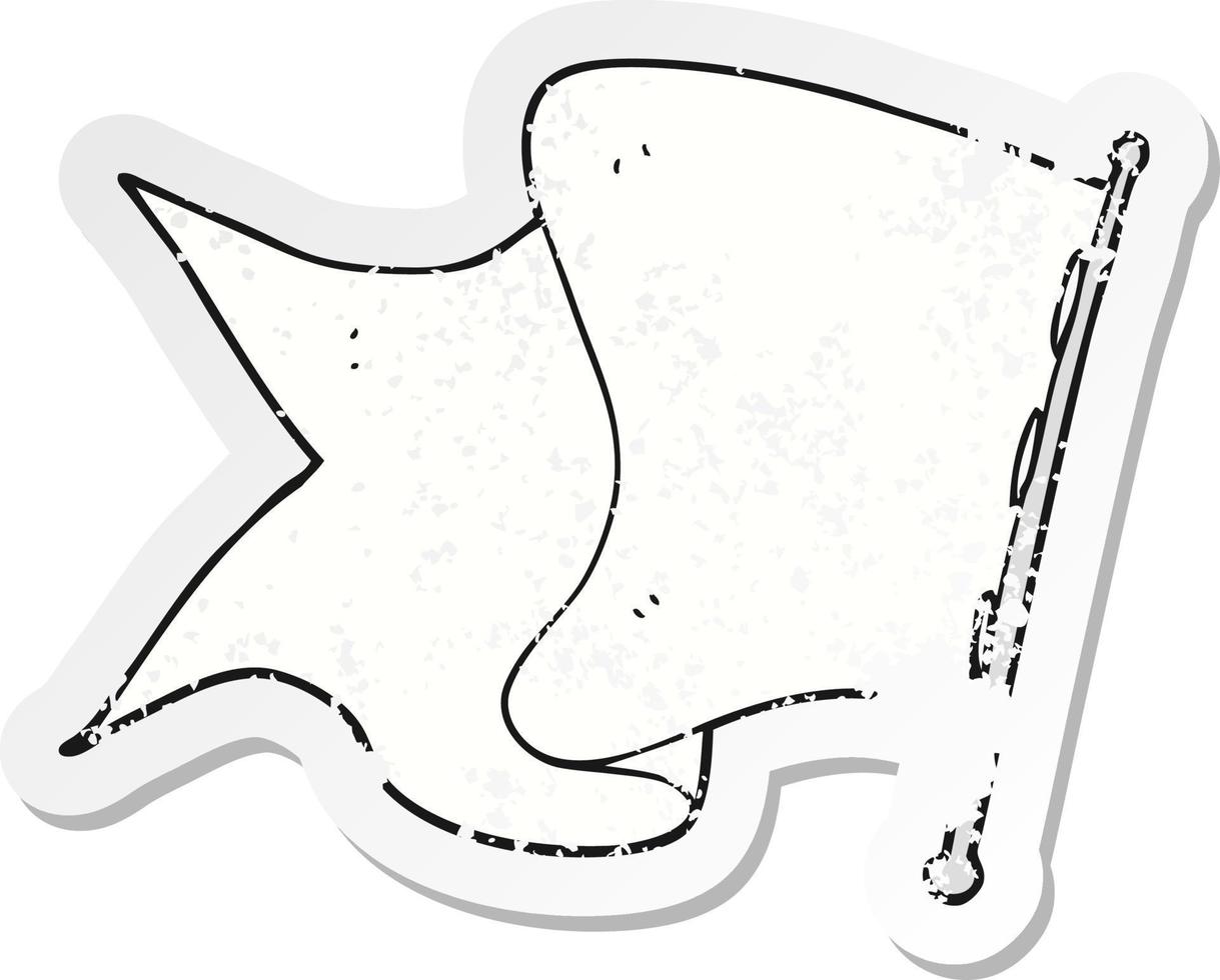 adesivo retrô angustiado de uma bandeira branca de desenho animado vetor