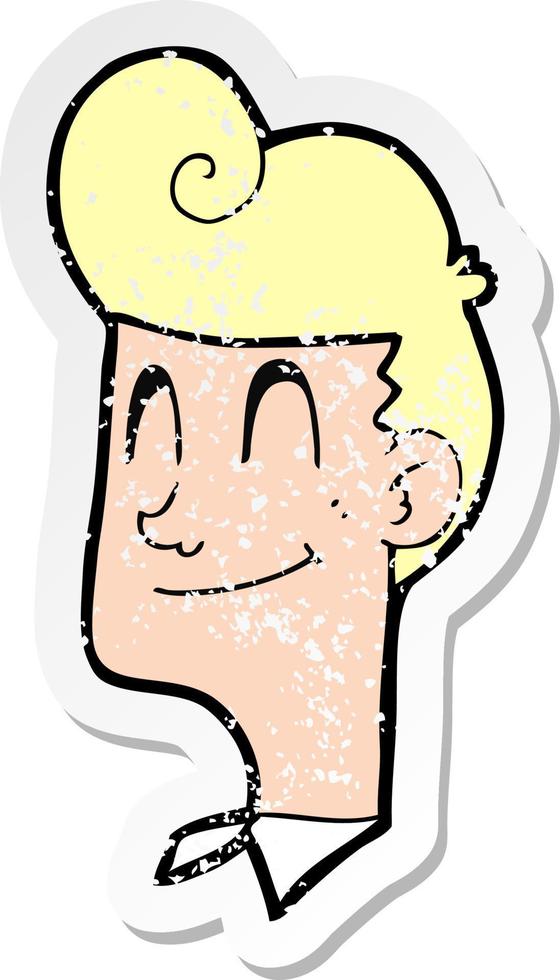 adesivo retrô angustiado de um homem sorridente de desenho animado vetor