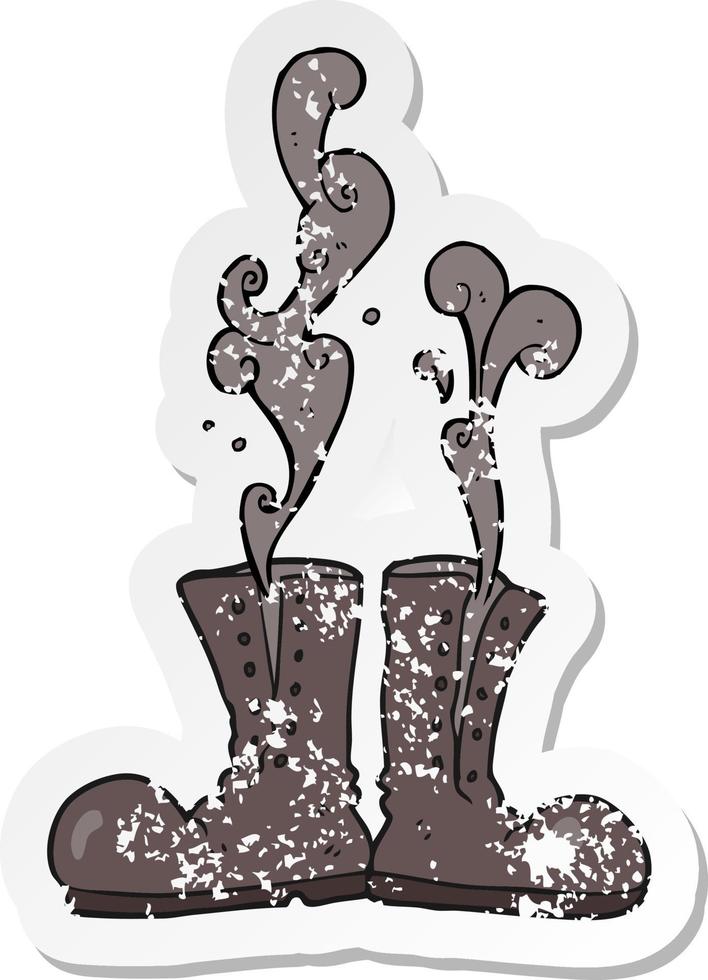 adesivo retrô angustiado de um desenho animado fumegando botas do exército vetor