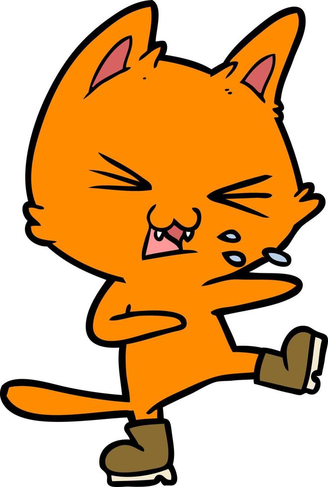 gato de desenho animado assobiando usando botas grandes vetor