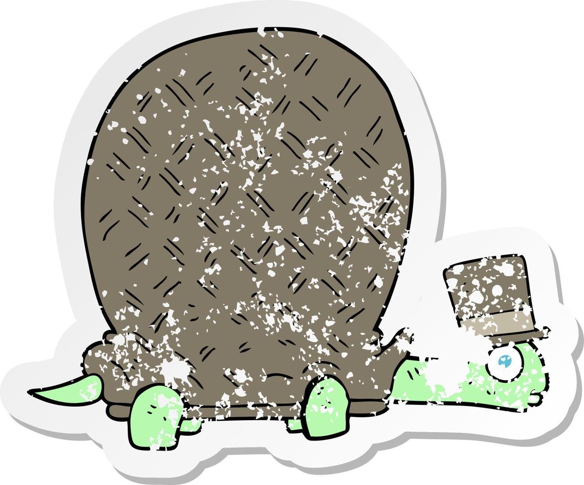 adesivo retrô angustiado de uma tartaruga de desenho animado vetor