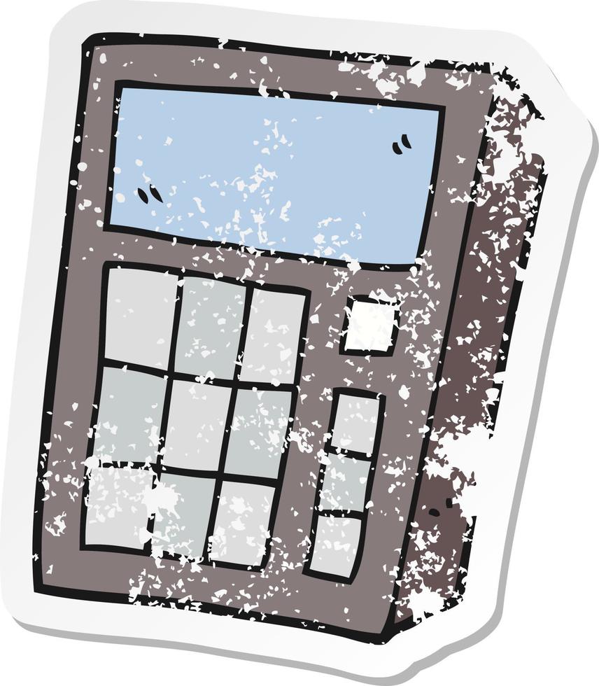 adesivo retrô angustiado de uma calculadora de desenho animado vetor