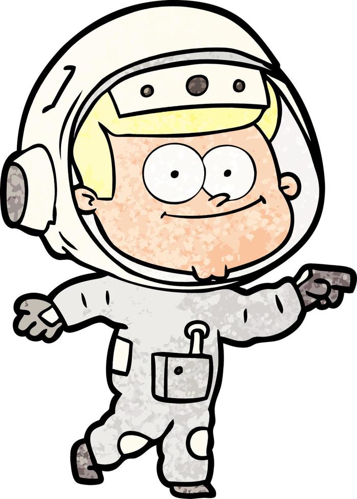 desenho animado de astronauta feliz vetor