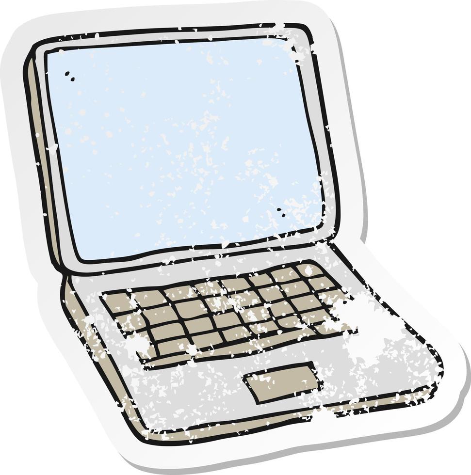 adesivo retrô angustiado de um computador portátil de desenho animado vetor