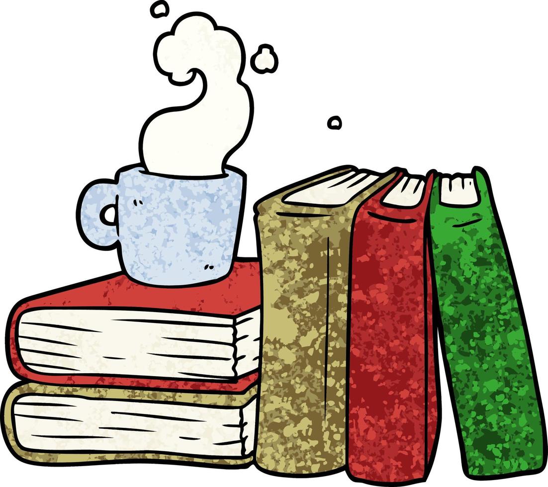 xícara de café dos desenhos animados e livros de estudo vetor