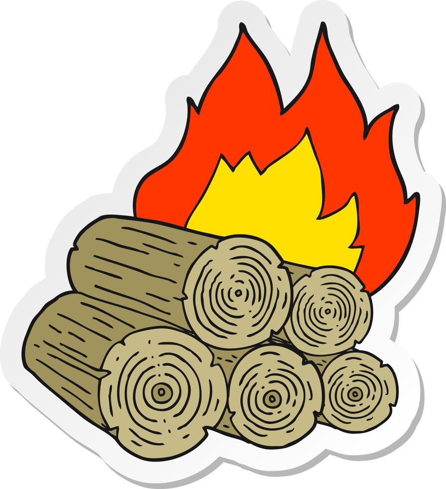 adesivo de um desenho animado queimando logs vetor