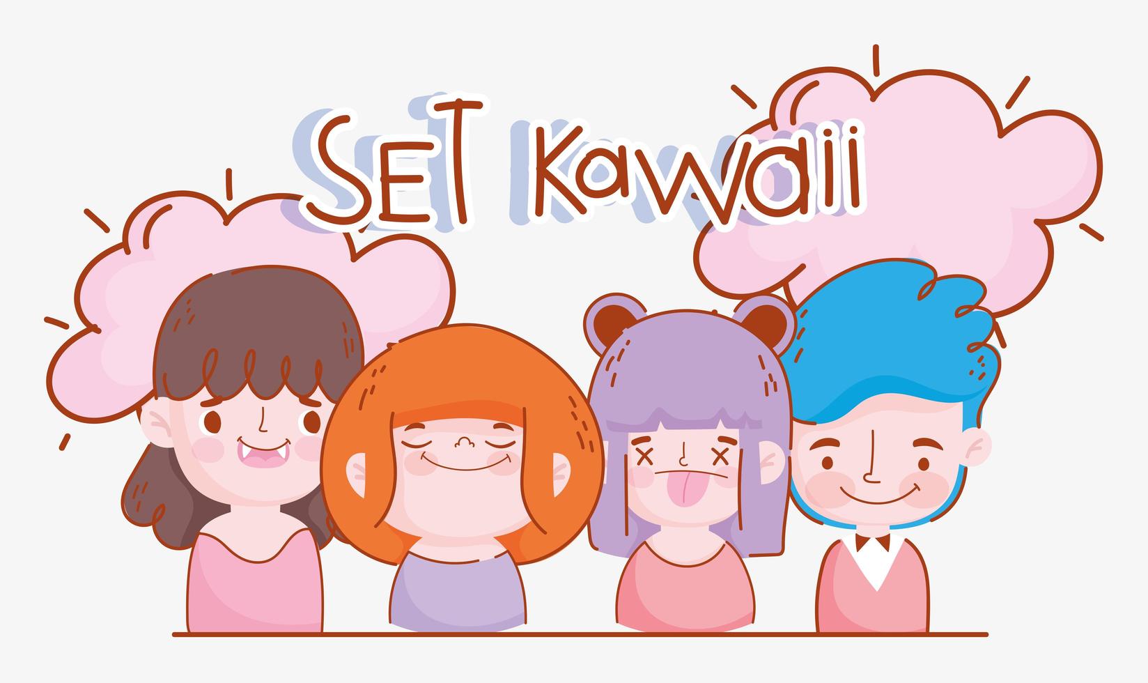 conjunto de crianças kawaii vetor