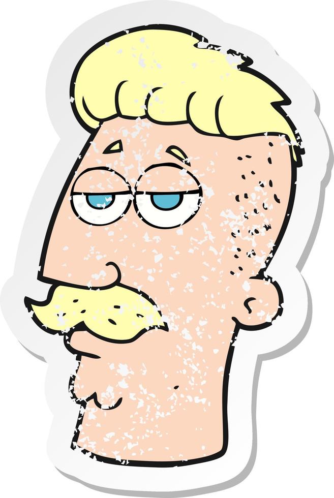 adesivo retrô angustiado de um homem de desenho animado com corte de cabelo hipster vetor