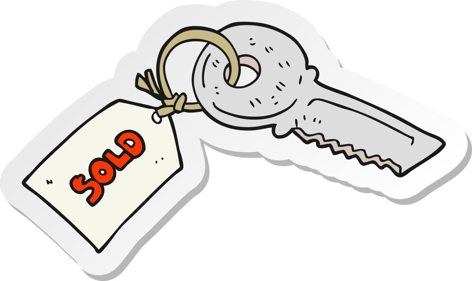 adesivo de uma chave de desenho animado com etiqueta vendida vetor