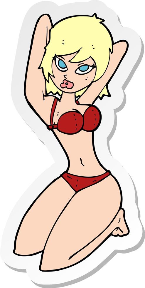 adesivo de uma mulher sexy de desenho animado posando vetor