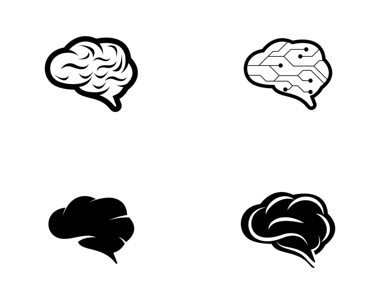 conjunto de ícones de cérebro preto e branco vetor