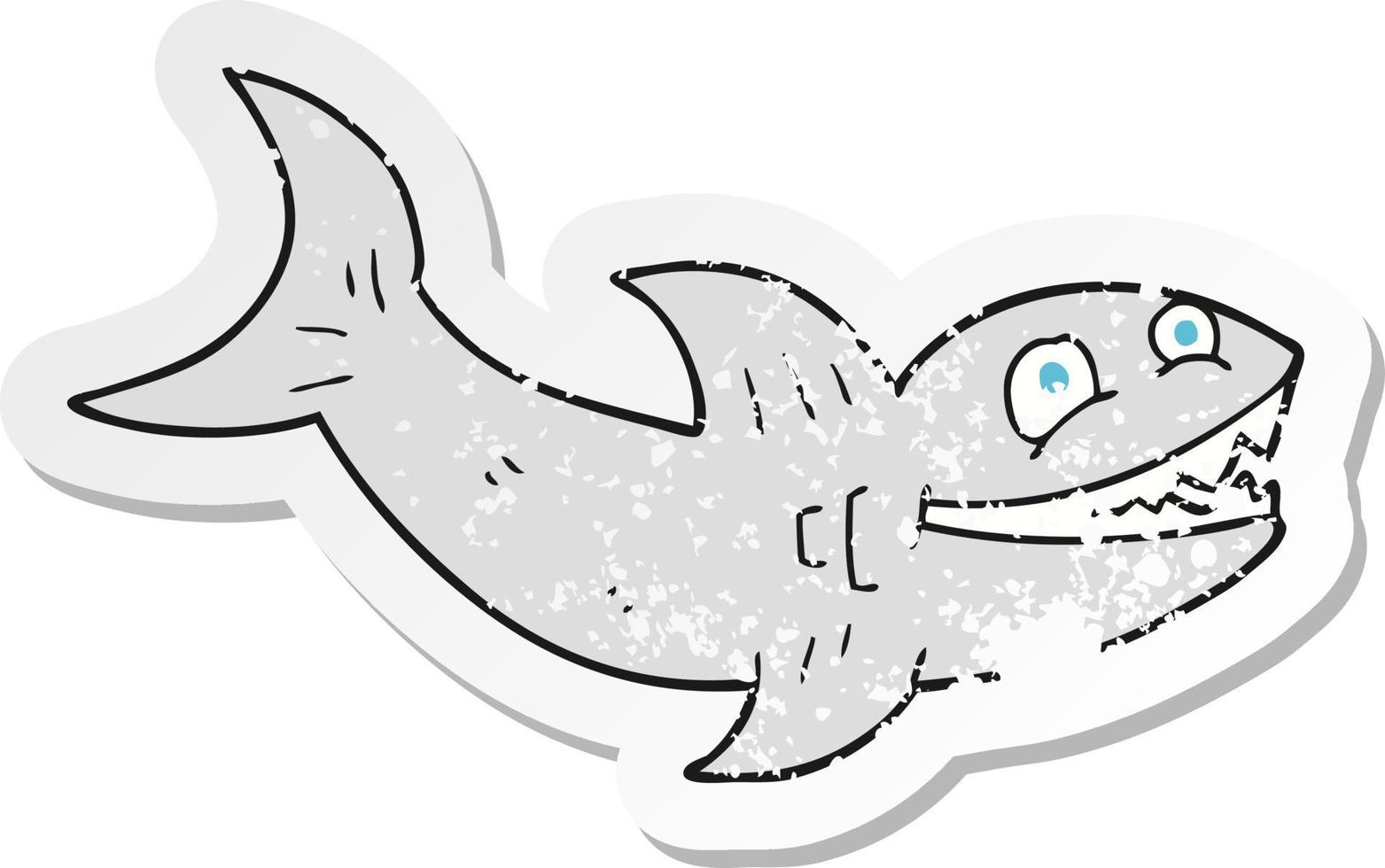 adesivo retrô angustiado de um tubarão de desenho animado vetor