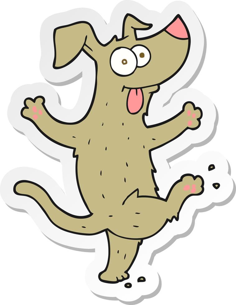 adesivo de um cachorro dançando de desenho animado vetor