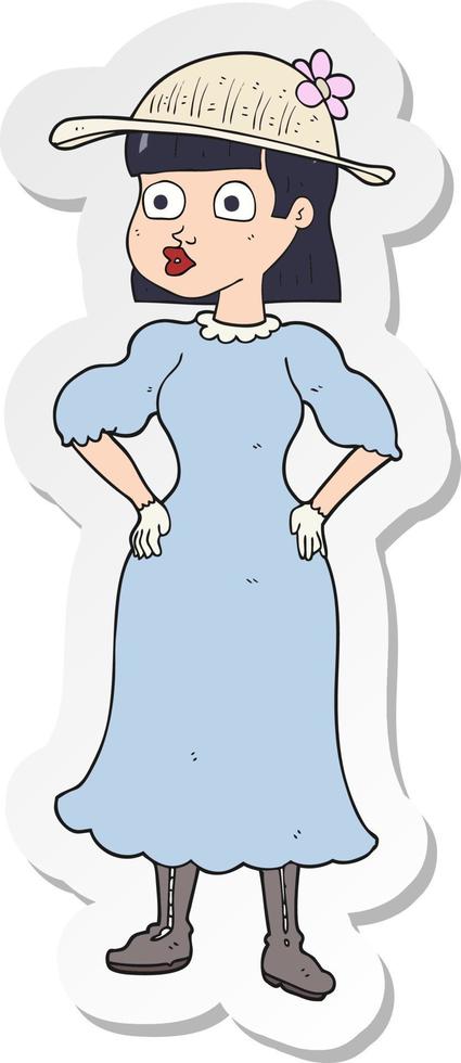 adesivo de uma mulher de desenho animado em vestido sensato vetor