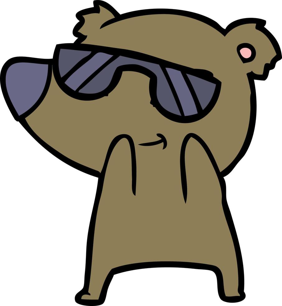 urso bonito dos desenhos animados usando óculos escuros vetor