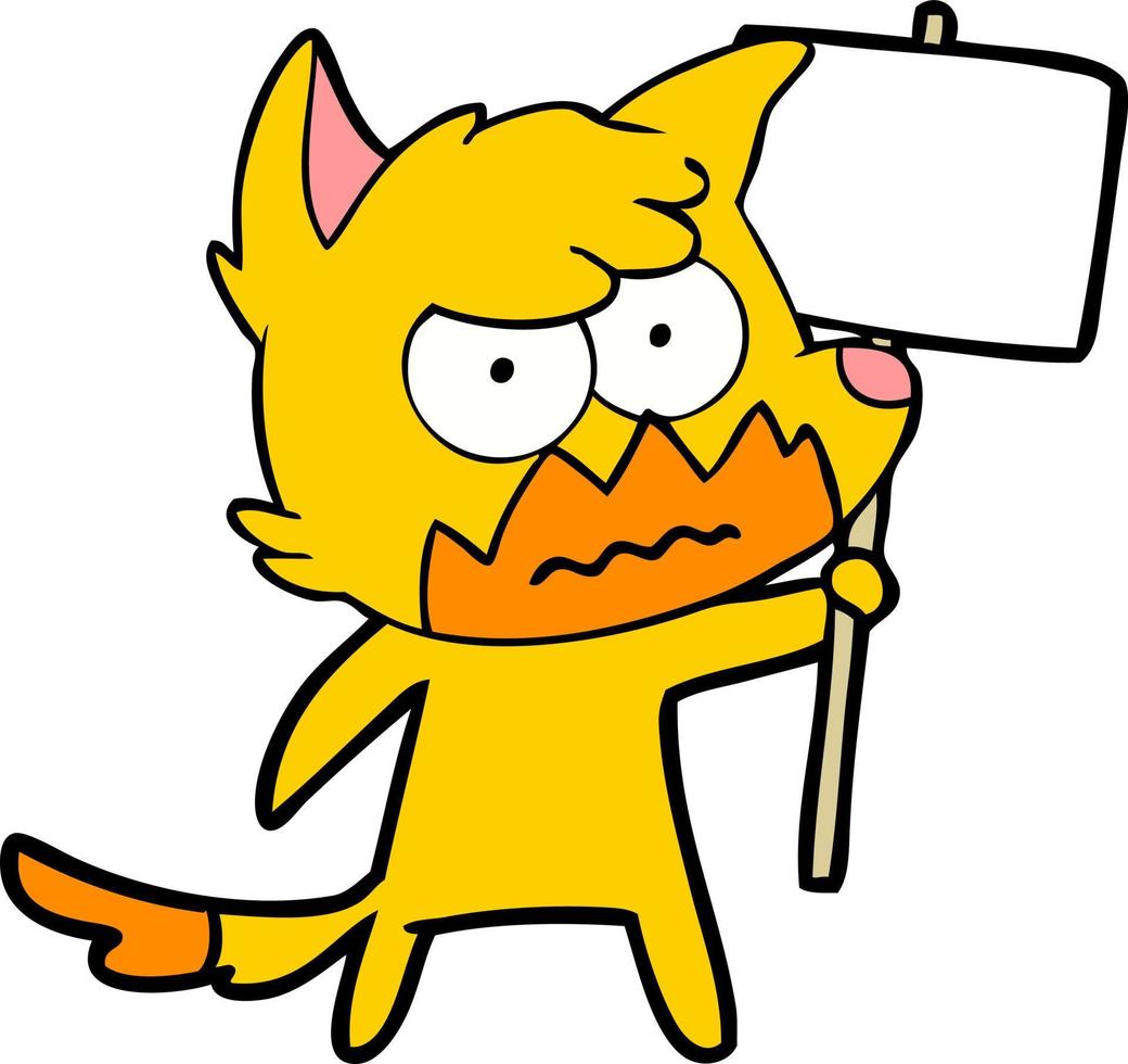 personagem de desenho animado de raposa com sinal de protesto vetor