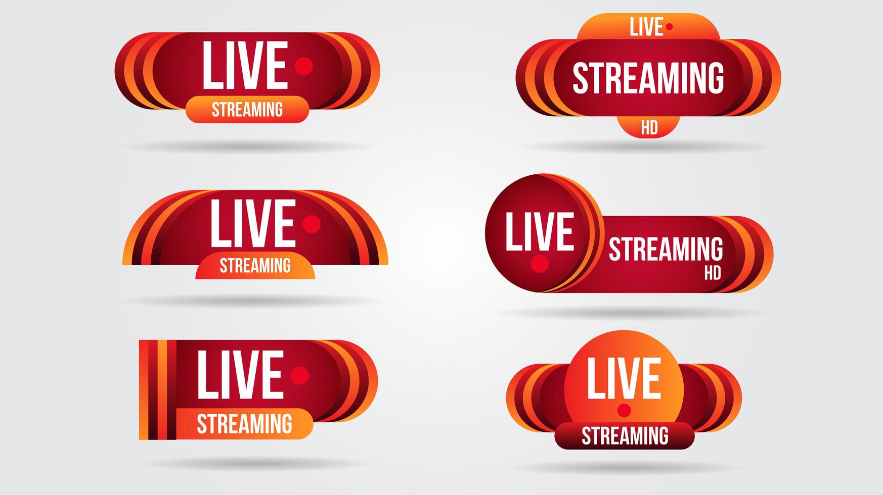 banners de interface de streaming de vídeo ao vivo em vermelho e laranja vetor
