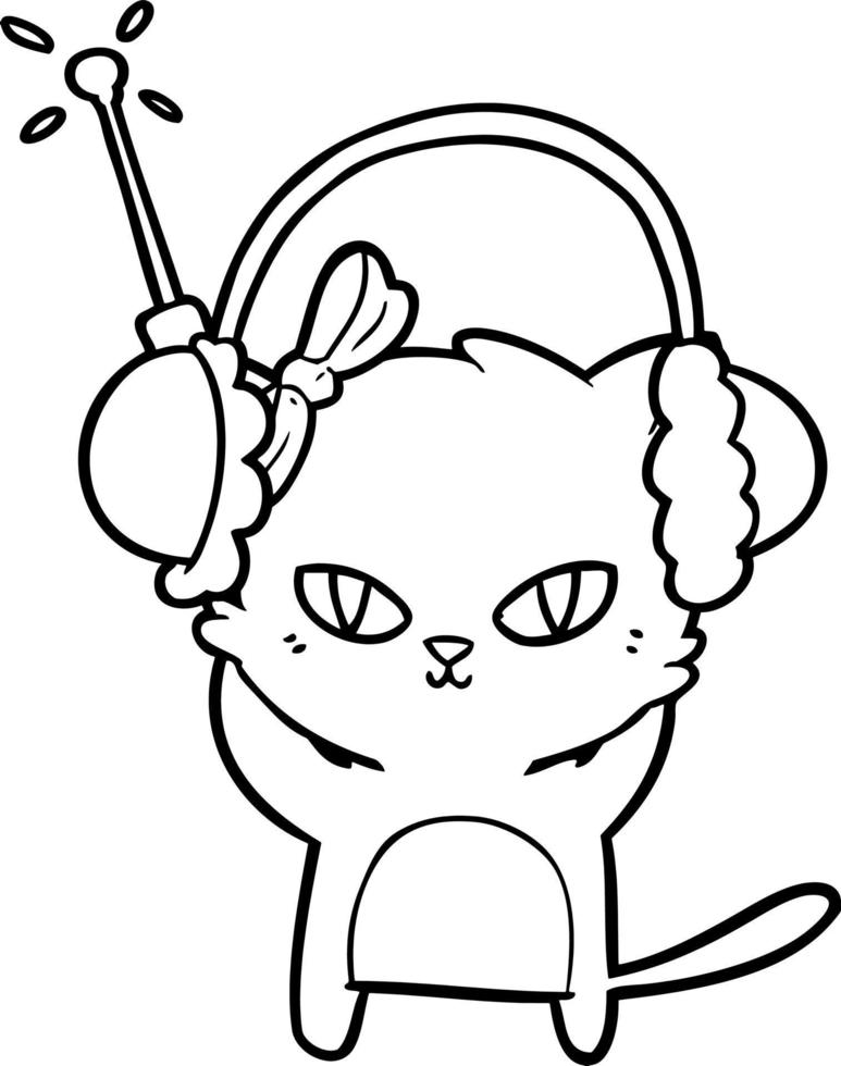 gato bonito dos desenhos animados com fones de ouvido vetor