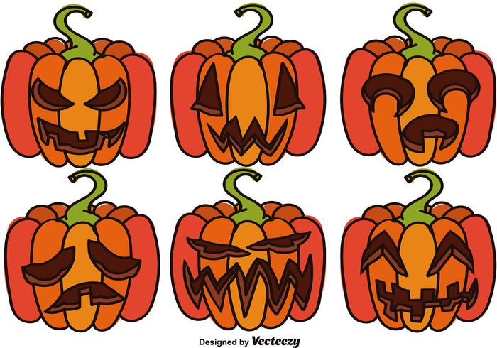 Conjunto de abóboras de Halloween de desenhos animados vetor