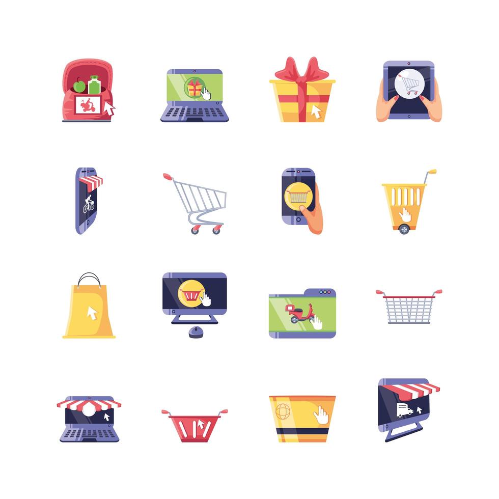 conjunto de ícones de compras online vetor