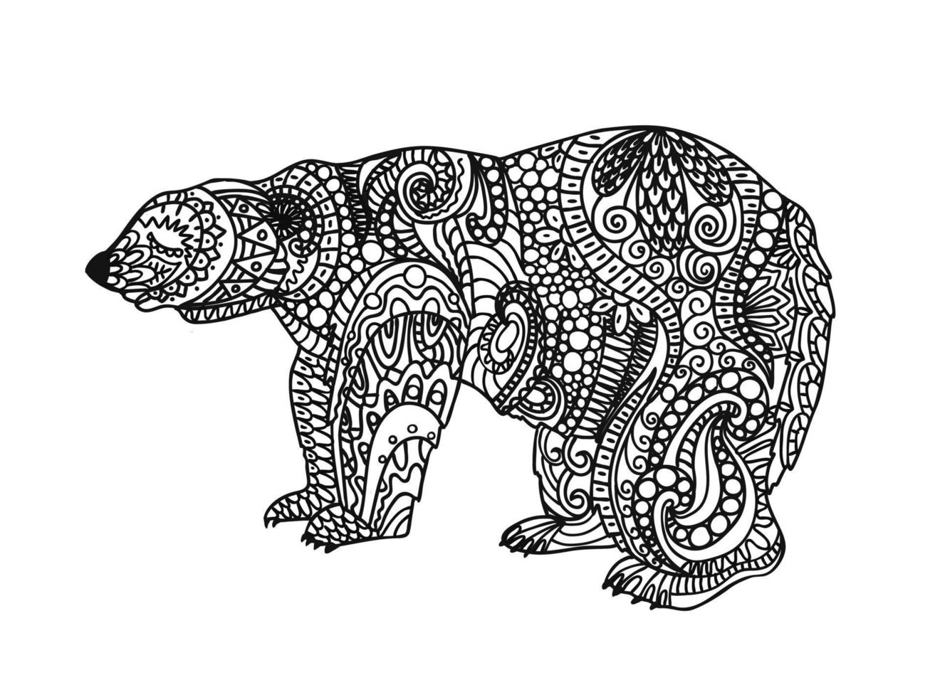 o urso é preto e branco. desenho de urso polar para colorir. animal de desenho linear. página para colorir anti-stress. ilustração vetorial isolada em um fundo branco. vetor